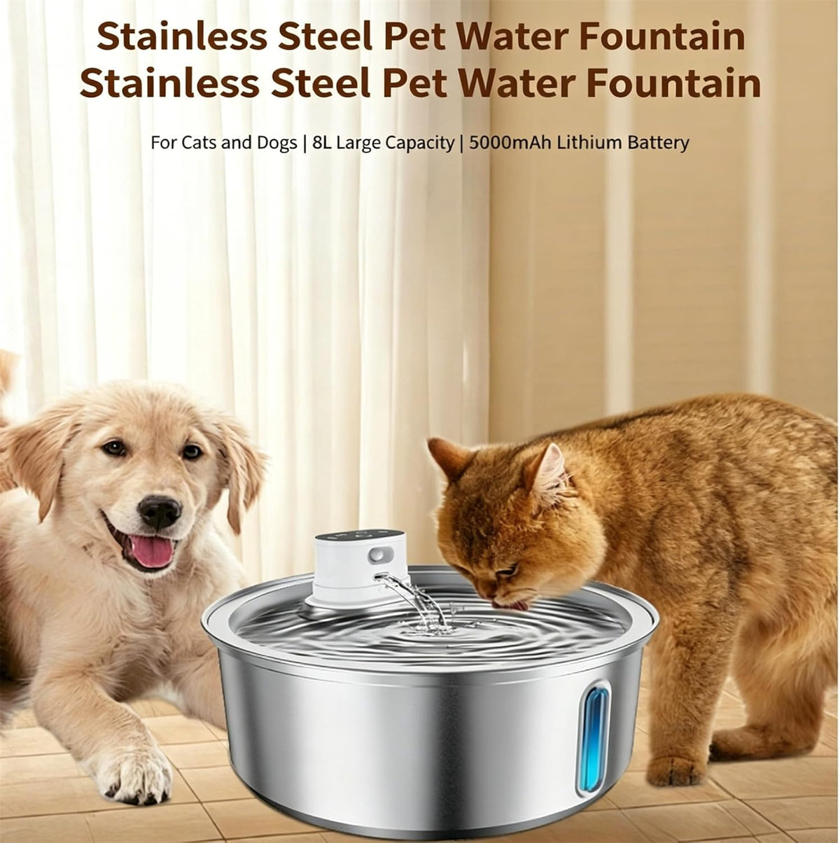 Selene Dog Water Fountain, Pet Water Fountain Stainless Steel, Large-Capacity Smart Cat Water Fountain with Sensor