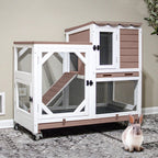 Gutinneen 2-Story Rabbit Hutch Bunny cage with Chew-Proof Ramp, Locking Leak-Proof Trays - Indoor/Outdoor 39.3" Wooden Rabbit Cage with Wheels for Rabbits, Guinea Pigs, Small Animal (Black and White)