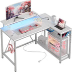 Bestier 42-Inch L-Shaped Computer Desk with Charging & LED, Black