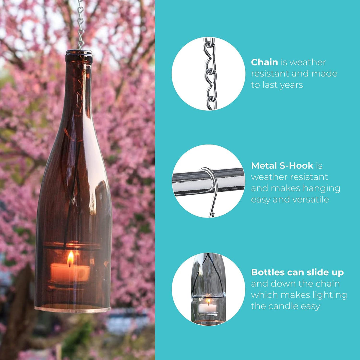 Blue Ridge Mountain Gifts Hanging Wine Bottle Indoor/Outdoor Lantern Lights - Decorative Lights Votive Candle Holder, Great for Rustic Wedding Decorations, Patio Decor, or Garden Decor, Yellow (4pcs)