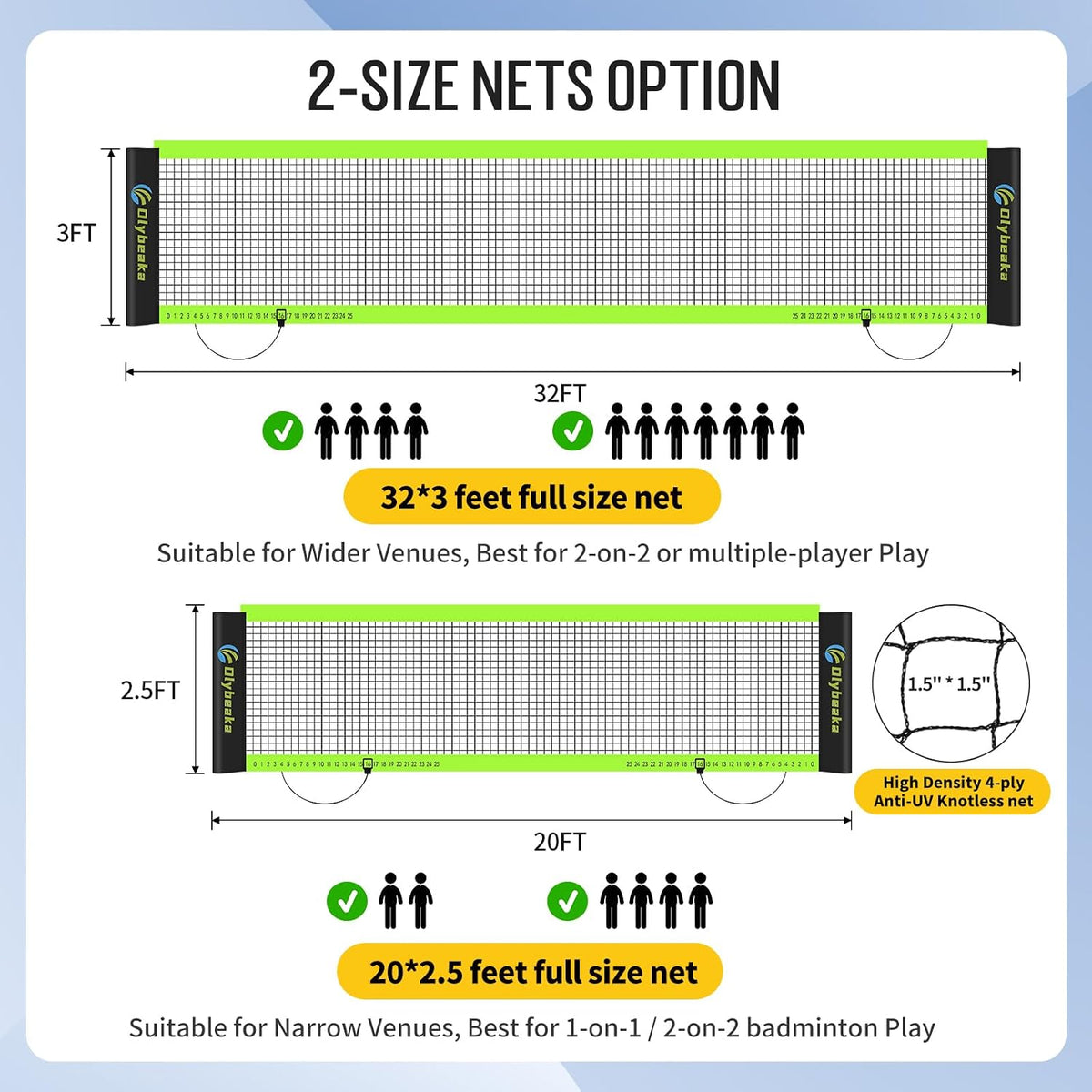 Portable Volleyball & Badminton Combo Net Set for Backyard Beach with 2 Nets (20ft and 32ft), Adjustable Poles, PU Volleyball, Aluminum Rackets and Carry Bag, Quick Setup & Durable