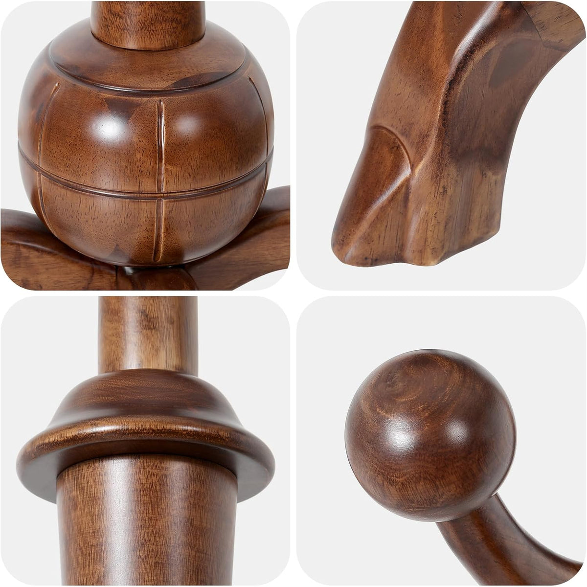 Bekrvio Coat Rack Freestanding Wood Coat Tree Rack with 8 Hooks, Walnut
