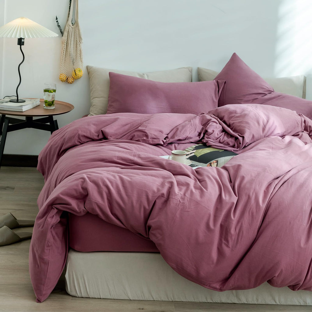Plaid Duvet Cover Set Washed Cotton,Queen(90"x90"),Multicolor Gingham