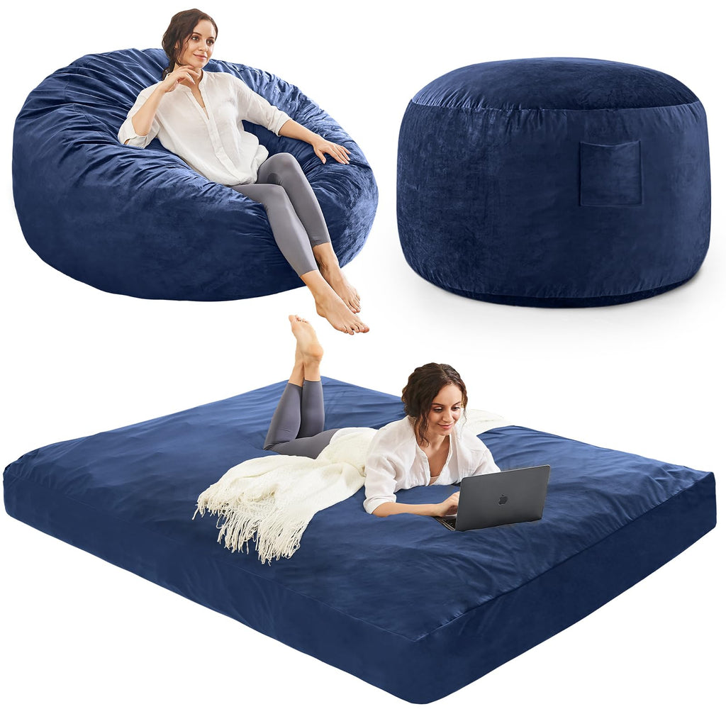Bean Bag Chairs for Adults - Giant Bean Bag Convertible Floor Sofa