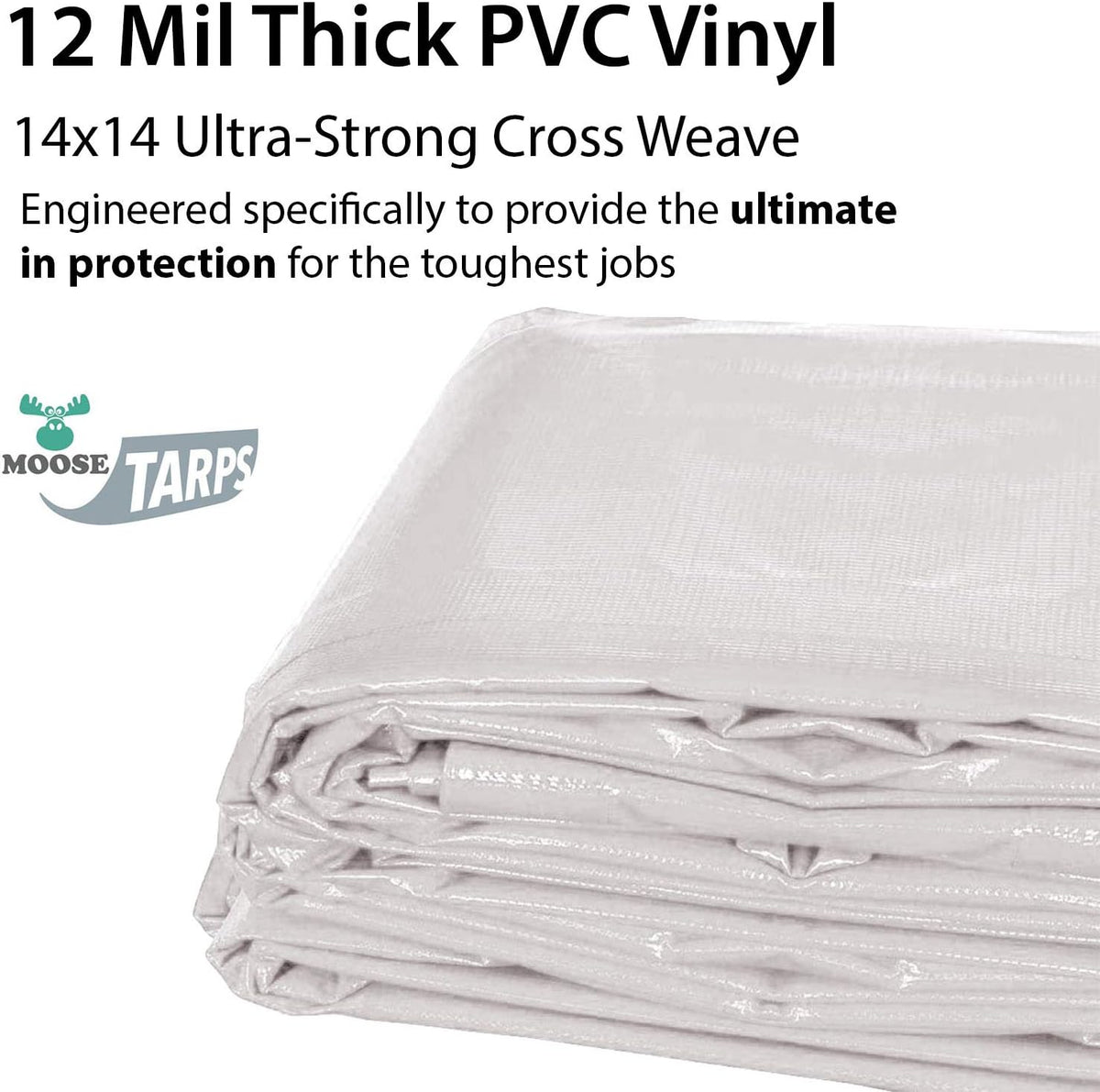 Heavy Duty Tarp, 12mil Thick PVC Vinyl, 10' x 12', White