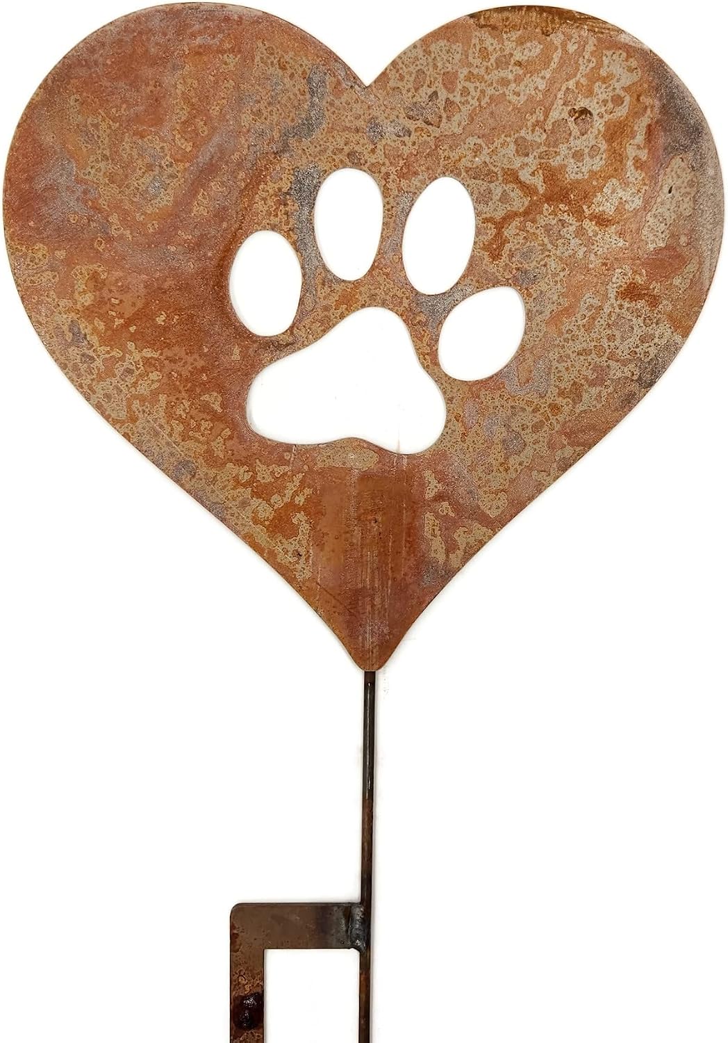 Pet Dog, Cat, Rabbit or Bird Keepsake Memorial Heart Garden Stake 20 to 28 Inches Tall (Large Heart, 28" Tall, Paw Print, Naturally Rusted)