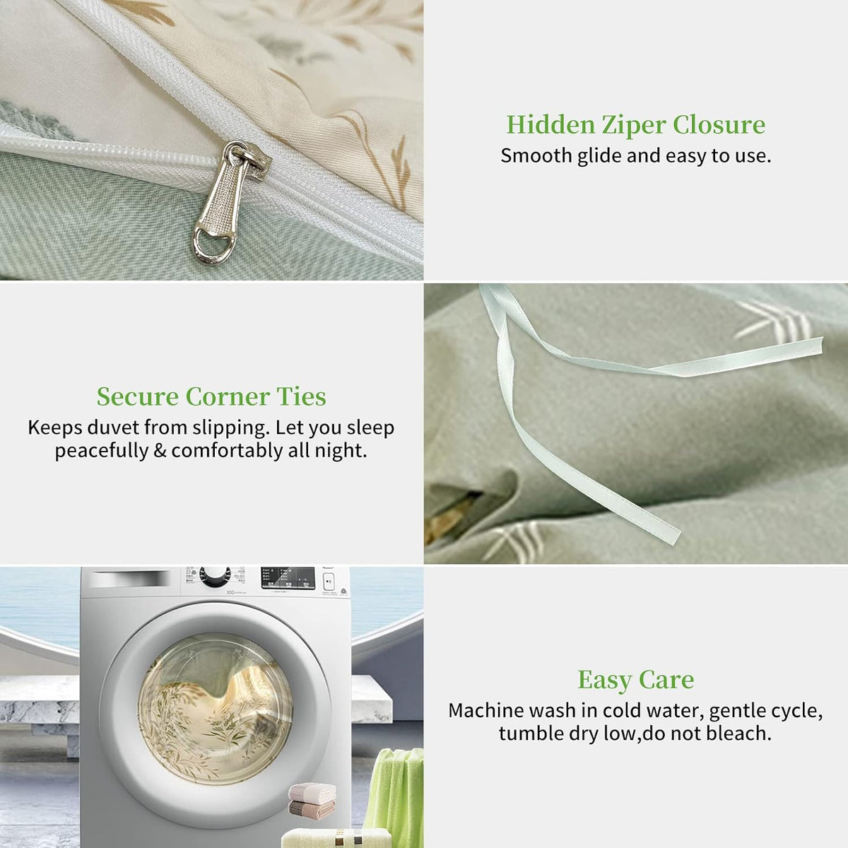 4pcs Duvet Cover Set- 100% Cotton Comfort Duvet Cover Set,Include a Duvet Cover,a Deep Pocket Fitted Sheet,2 Pillow Shams Home Bedding with Zipper Closure for All Season (Queen, Floral)