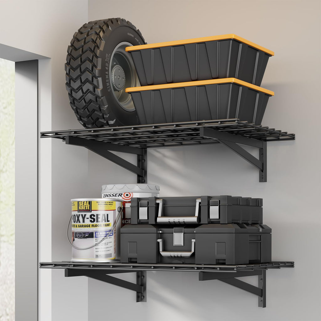 Jusgym 4 Pack Wall Mounted Garage Shelving, 2x3ft, 1400lbs Integrated Grid