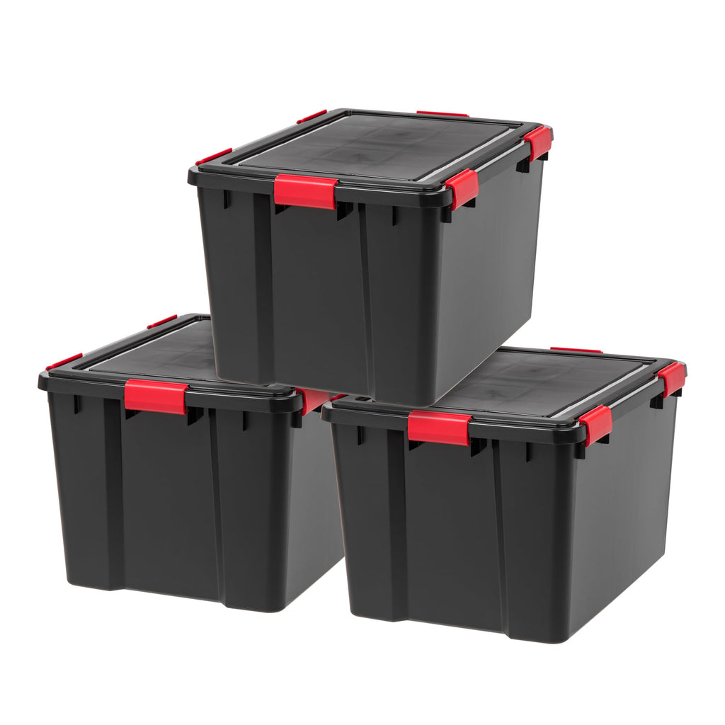 IRIS USA 4-Pack 74 Qt Storage Bins with Gasket Lids, Black/Red