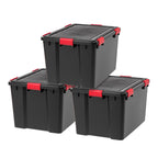 IRIS USA 4-Pack 74 Qt Storage Bins with Gasket Lids, Black/Red