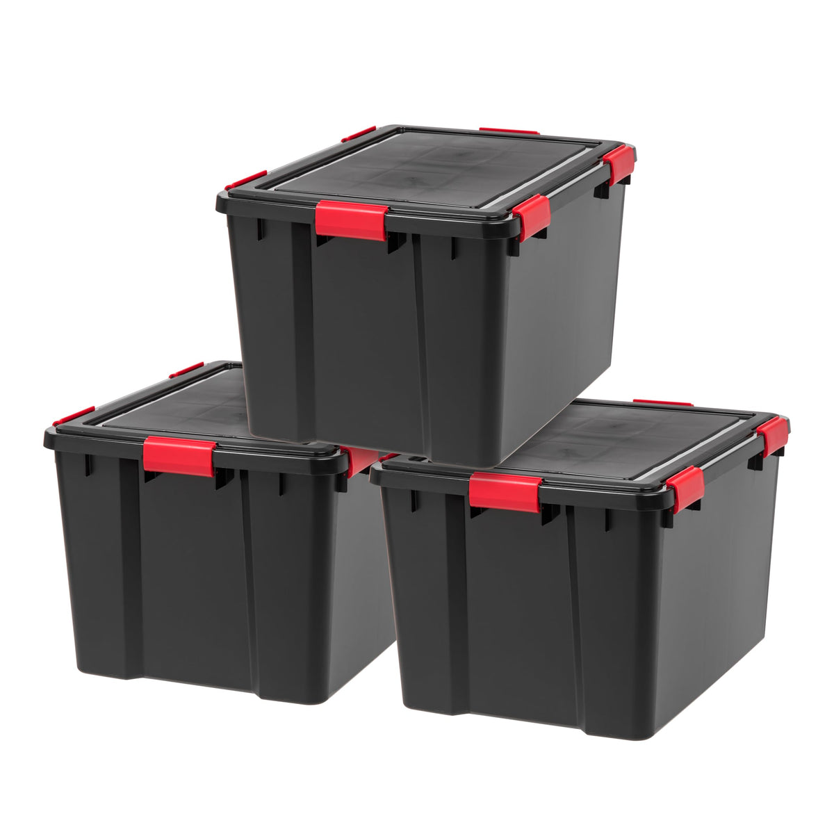 IRIS USA 4-Pack 74 Qt Storage Bins with Gasket Lids, Black/Red
