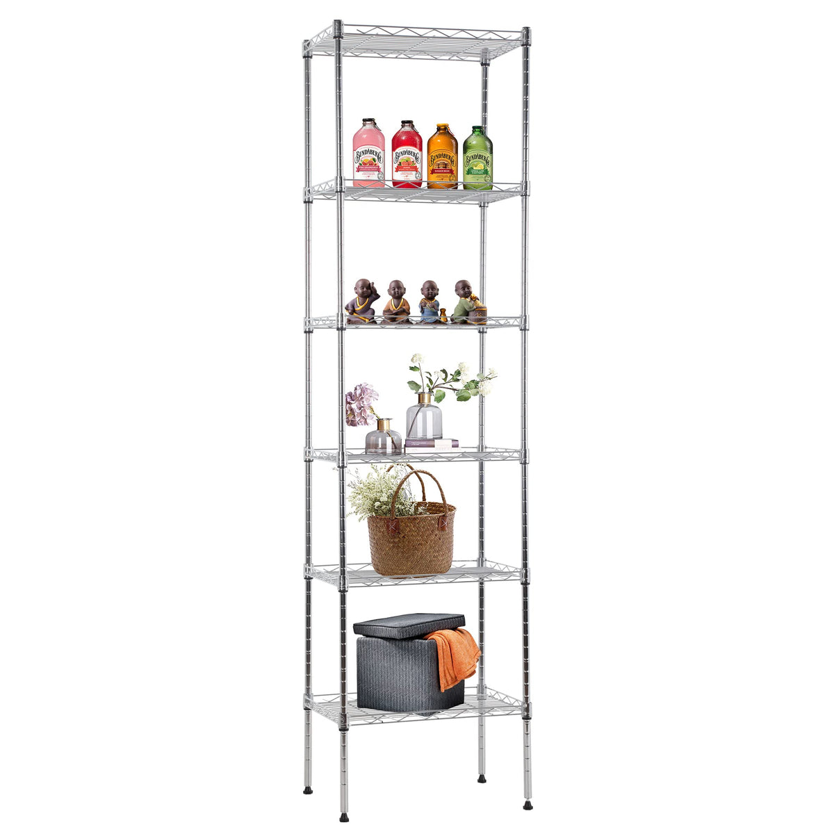 FDW | 6-Tier Wire Shelf with Wheels | 45" x 18" x 82" | Chrome