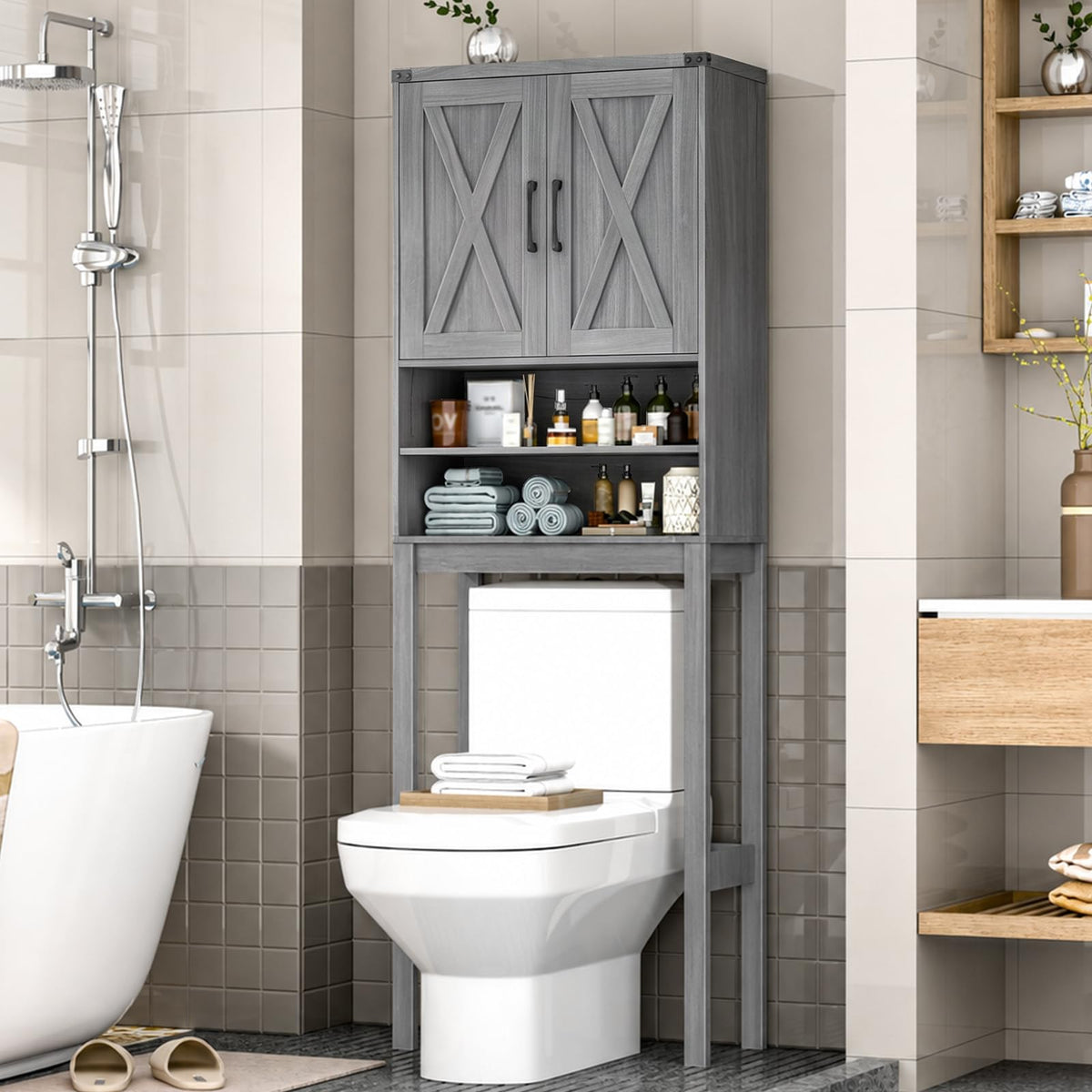 Vabches Metal Frame Over The Toilet Storage Cabinet, Black