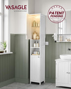 VASAGLE Tall Storage Cabinet with Lights, Slim, 11.8" W, Cloud White