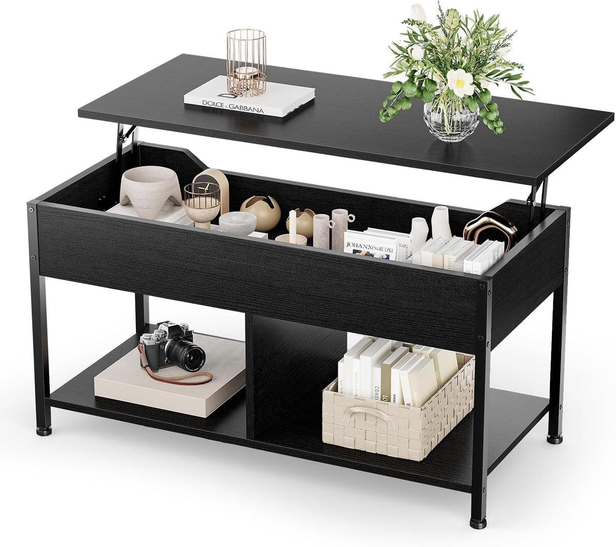OLIXIS Coffee Table with Storage for Home Living Room Office, Black