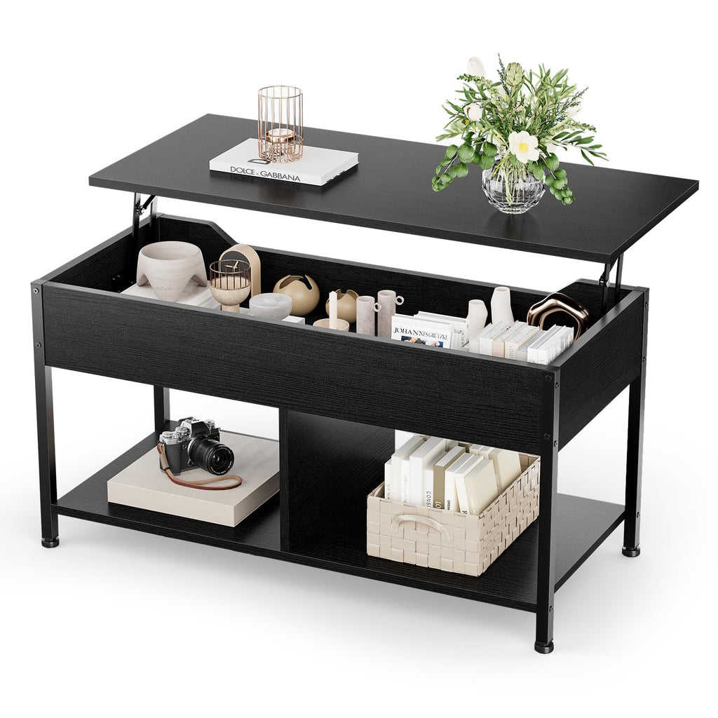 OLIXIS Coffee Table with Storage for Home Living Room Office, Black