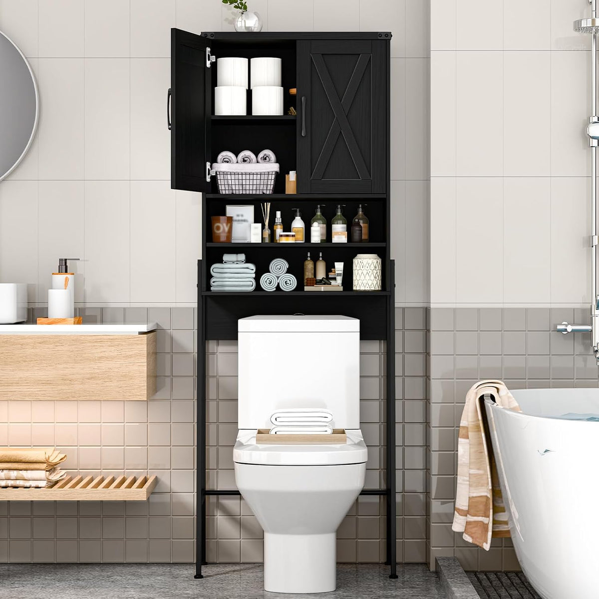 Vabches Metal Frame Over The Toilet Storage Cabinet, Black