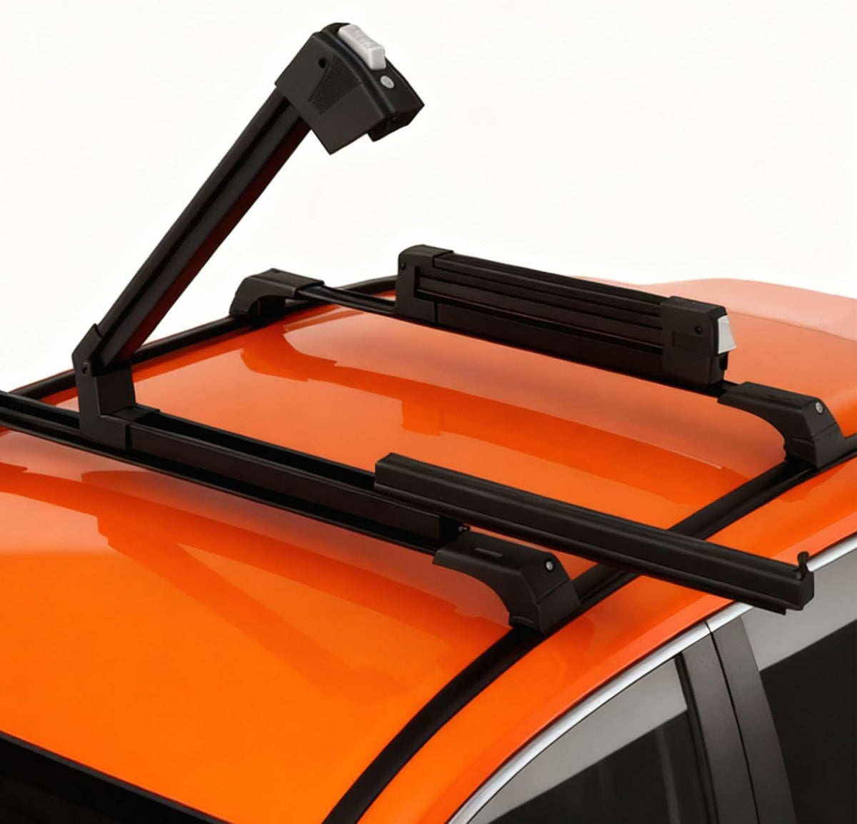 Erkul Ski Rack for Car Roof with Sliding Extension - 25" Universal Ski & Snowboard Rack with Lock | Holds 4 Pairs of Skis or 2 Snowboards - Fits All Types of Cross Bars-Black