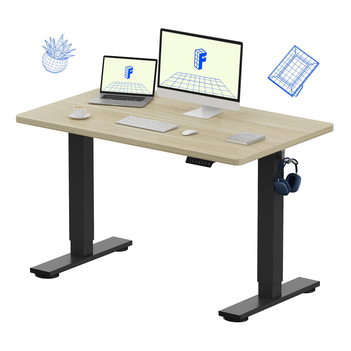 FLEXISPOT EN1 One-Piece Standing Desk, Electric Adjustable with 4 Memory Presets, 176 LBS Capacity, Stable & Quiet, Seamless Desktop for Home Office & Dual Monitors, 48"x24" Black Walnut