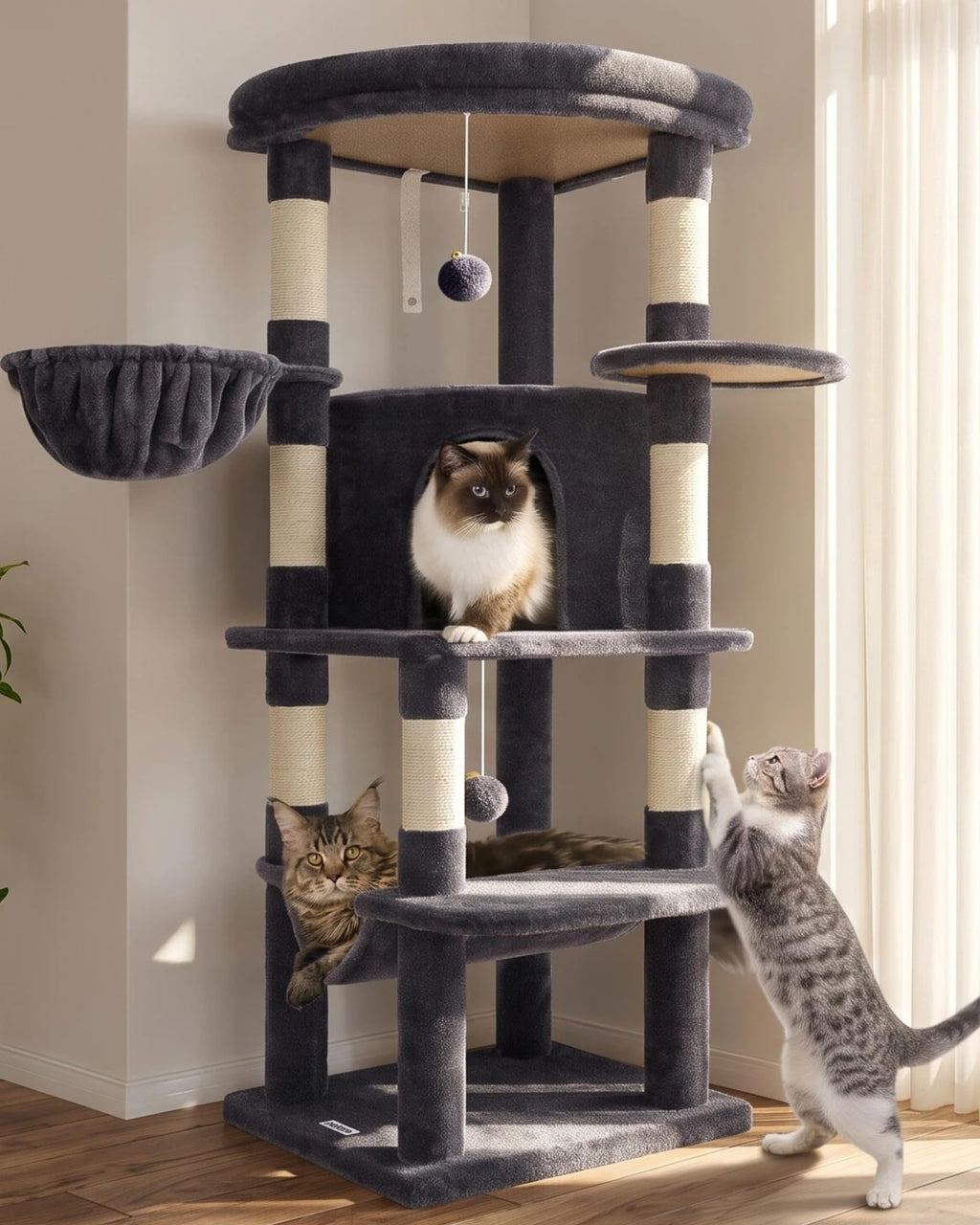 Globlazer 66inch Corner Cat Tree Tower for Indoor Large Cats, C66, Beige