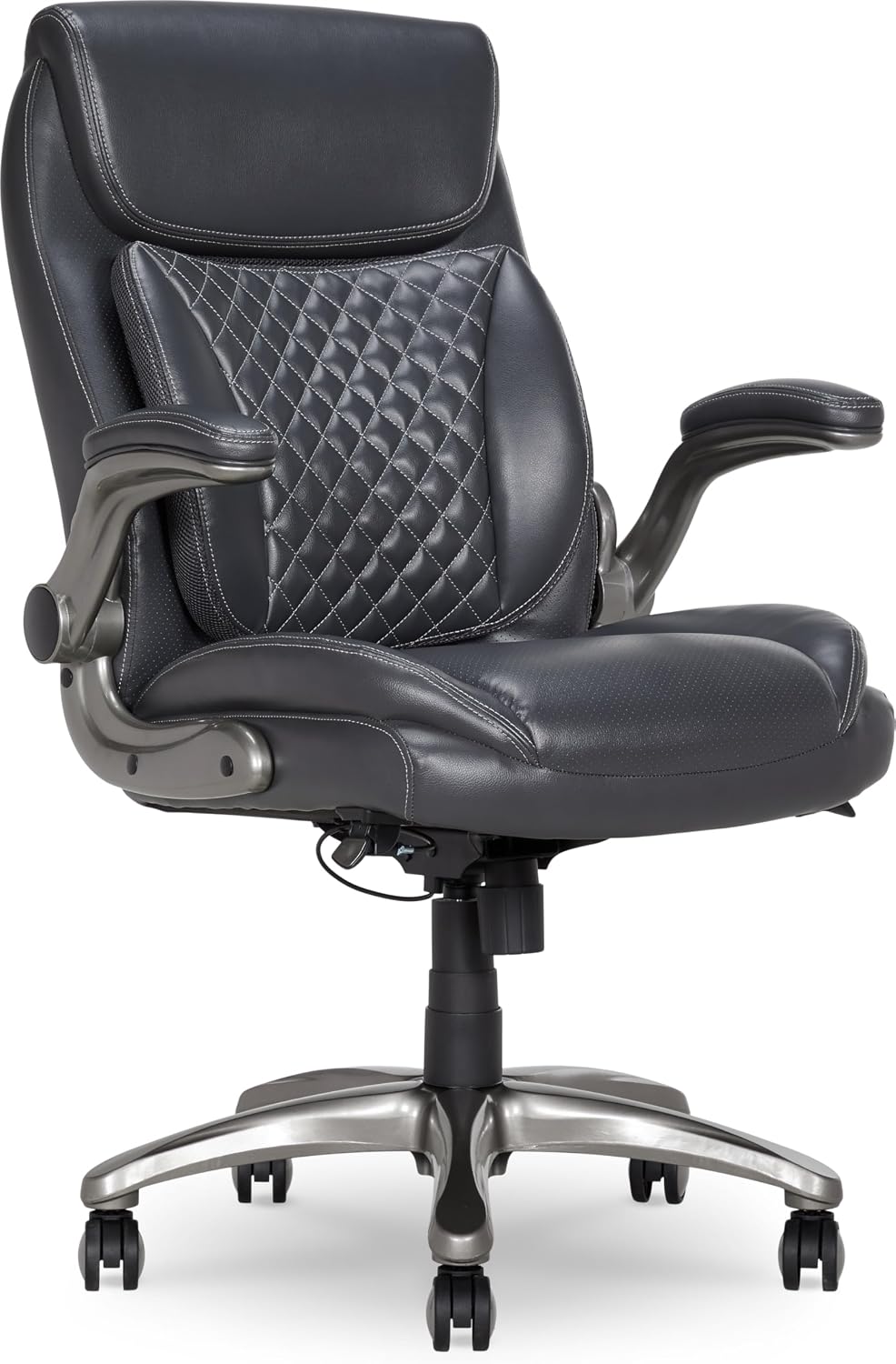 Amazon Basics Ergonomic Executive Office Chair with Adjustable Lumbar Support, Flip-up Arms, Height Adjustable, 360° Rolling Swivel, Computer Desk Chair, Grey Leather