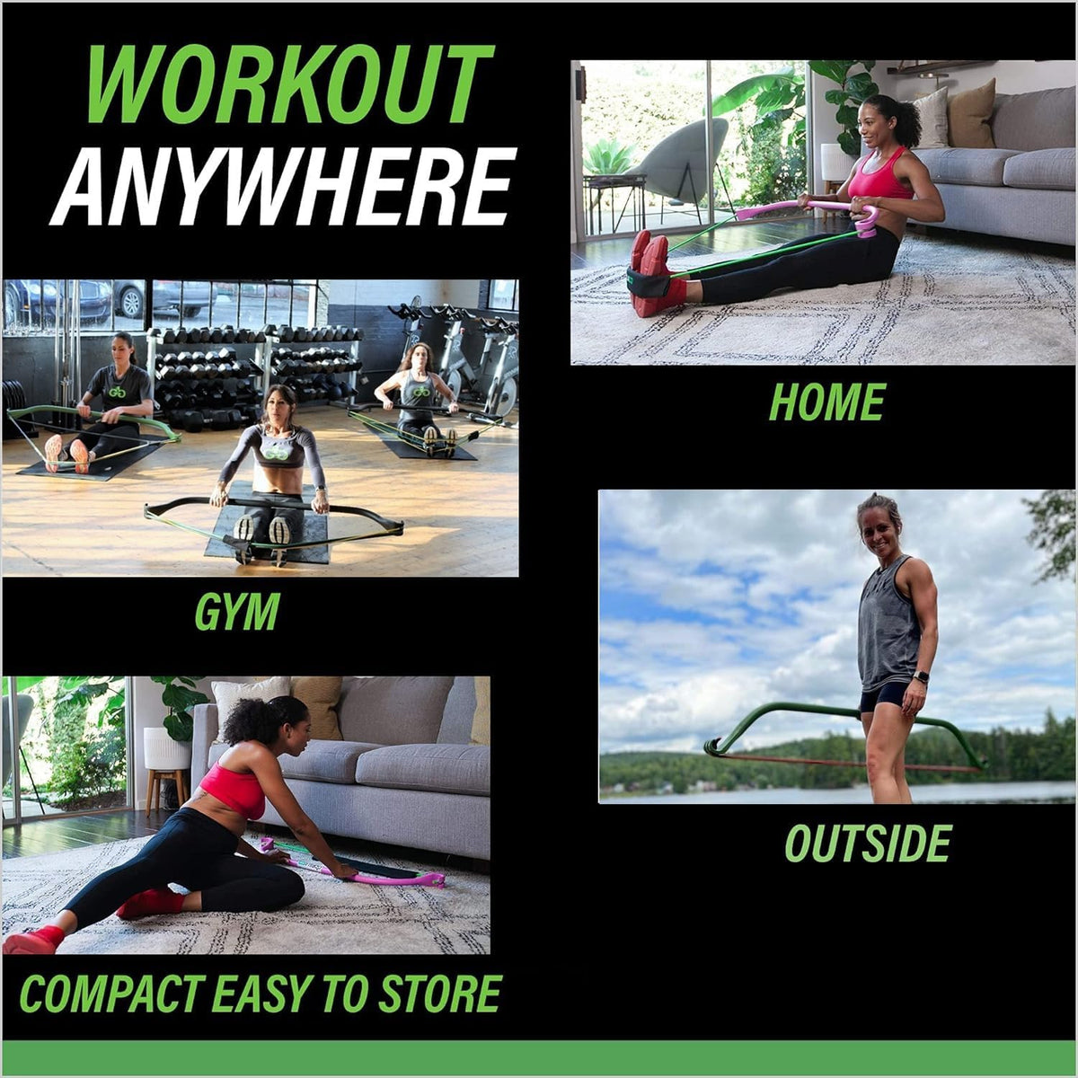 Gorilla Bow Lite All-in-One Home Gym System, Portable Resistance Band Bar for Strength Training, HIIT & Full Body Workouts, Lightweight Design for Home, Travel & Outdoor Use (Pink, Heavy Bundle)