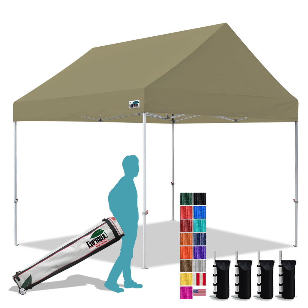 Eurmax USA 10x10ft Pop Up Canopy,Commercial Instant Tent for Outdoor Events,Patented No-Tip Rolling Storage Bag with 4 Sandbags,UV & Water Resistant,Heavy Duty Portable Shelter Gazebo,White