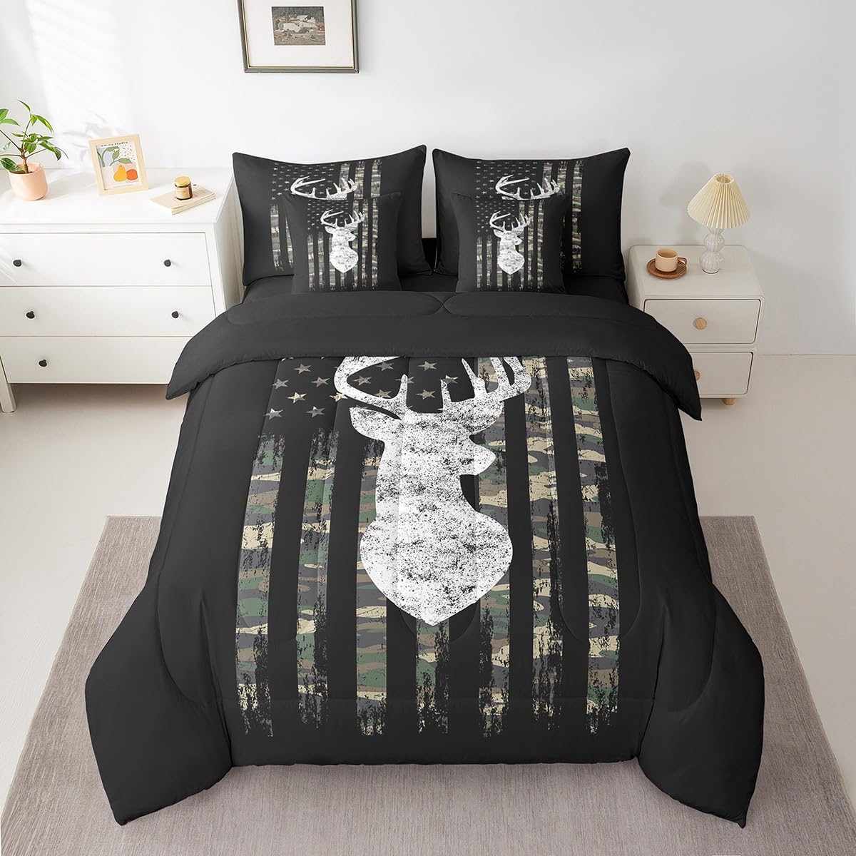 Feelyou Deer Comforter Set with Sheets King Size 7 piece Kids Rustic Deer Hunting Bedding Set Cabin Lodge Deer Bed in a Bag Farmhouse Nature Wildlife Antlers Brown Bed Set