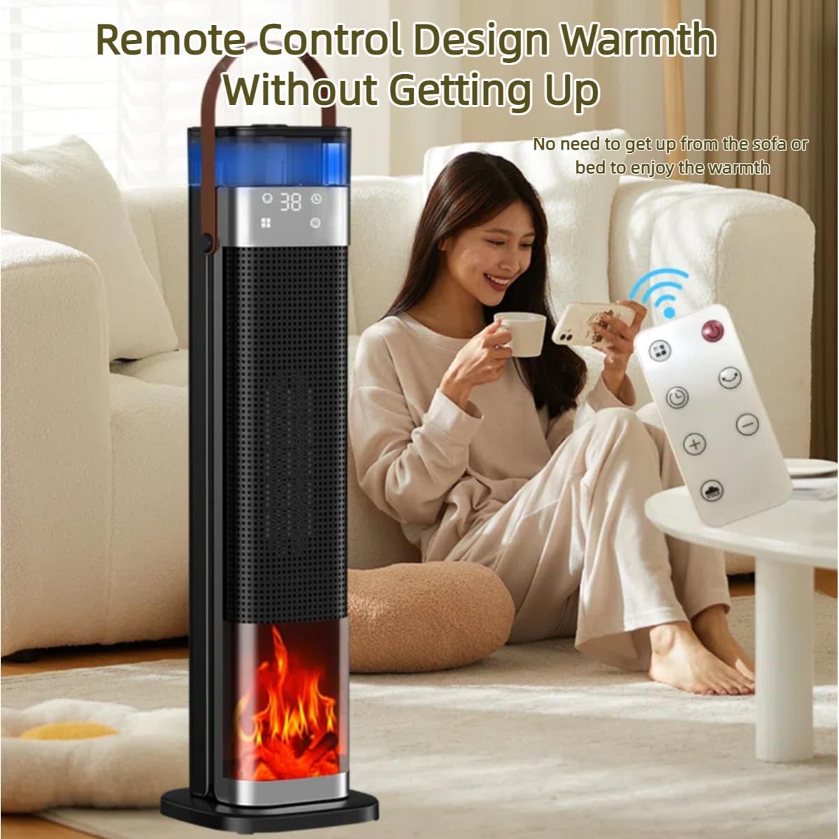 Portable Space Heater & Humidifier 2-in-1 Combo, Fast Heating Ceramic Heater with Ultrasonic Mist, Remote Control, Touch Screen, 12H Timer, Tip-Over & Overheat Safety, for Home Office