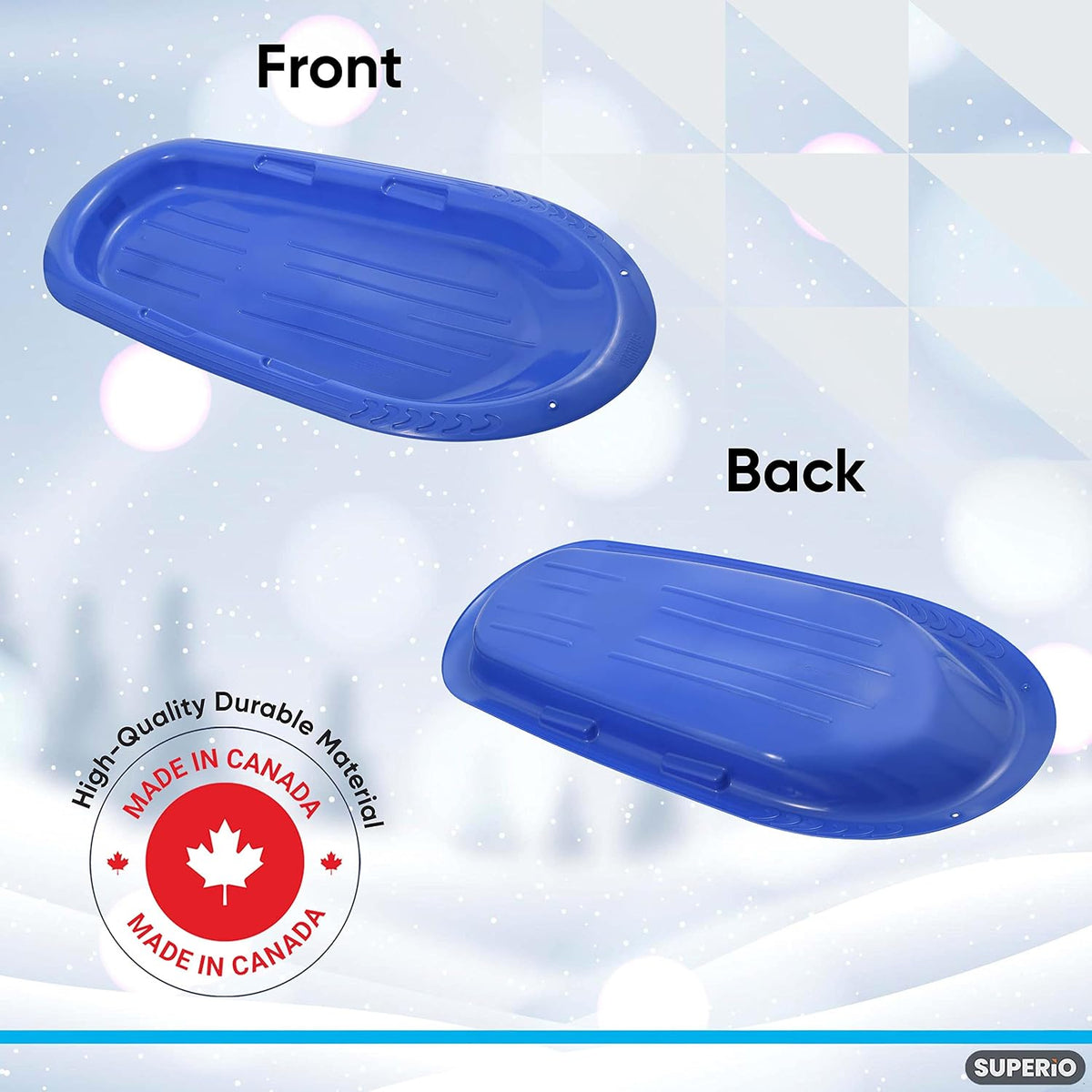 Superio Toboggan Snow Sleds for Kids and Adults, 2 Pack Heavy Duty Plastic Sliders with Handles and Hole for Pull Ropes- Kid and Adult Winter Fun