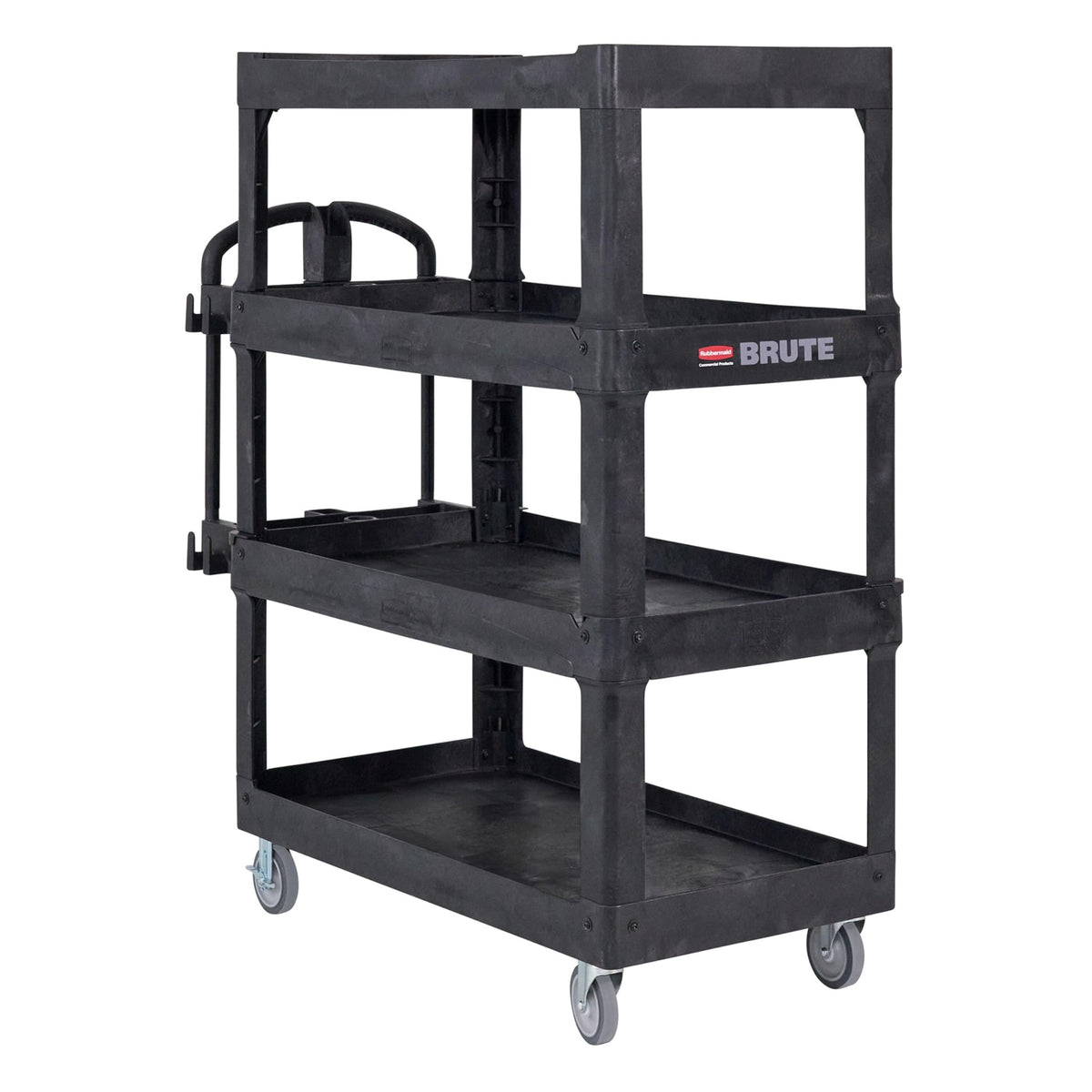 Rubbermaid Commercial Products 2-Shelf Utility/Service Cart, Medium, Black, Lipped Shelves, Ergonomic Handle, 500 Lbs Capacity, forfor Warehouse/Garage/Cleaning/Manufacturing