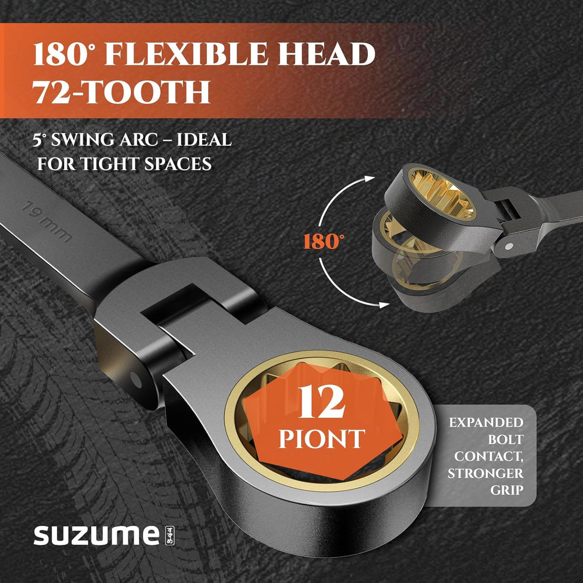 SUZUME 24-piece Flex Head Ratcheting Wrench Set Metric & SAE 180° flexible