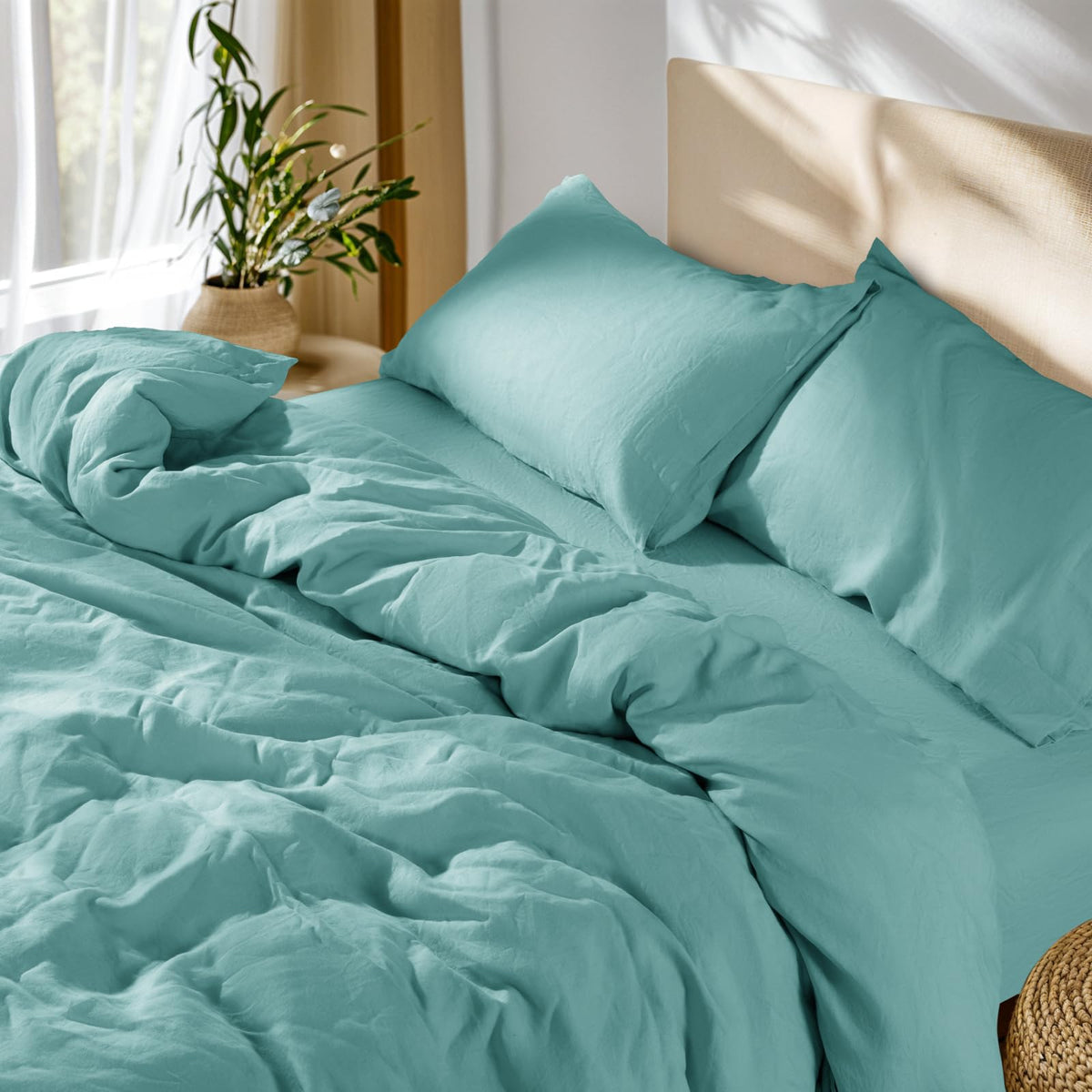SONORO KATE 100% French Linen King Duvet Cover Set,Zipper Closure,3PC