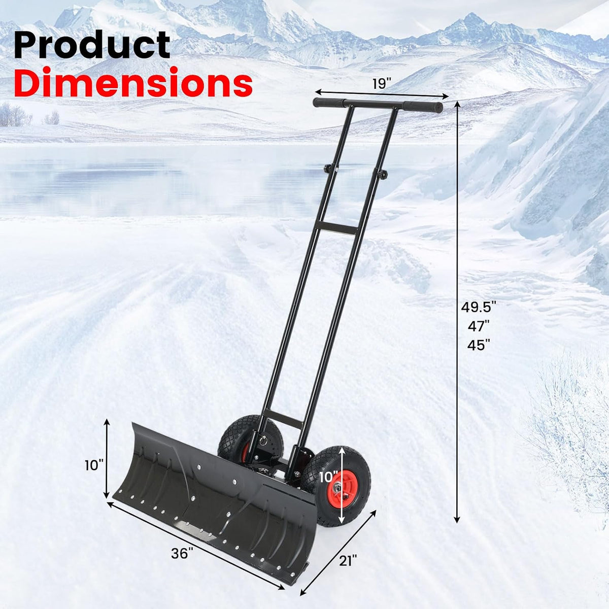 IRONMAX 36" Wide Snow Shovel for Driveway with Wheels, Black