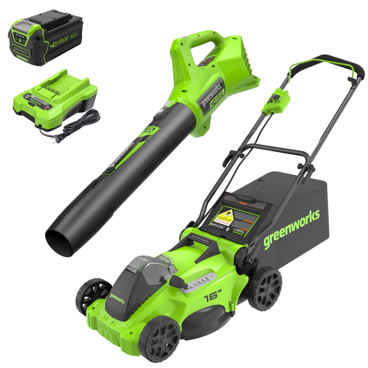 Greenworks 40V 16in Push Lawn Mower, 4.0 Ah Battery and Charger
