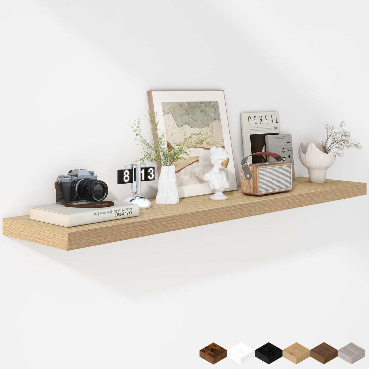 Fun Memories Floating Shelves - 2 Pack 12 Inch Rustic Wooden Wall Shelves - Extra Deeper & Thicker Wall Mounted Storage Shelf for Living Room, Kitchen, Farmhouse - 36" W x 12" D x 1.8" H - Brown