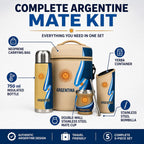 Argentine Yerba Mate Kit – Premium Stainless Steel Mate Cup & Bombilla Set with 750ml Vacuum Insulated Bottle, Yerba Container & Neoprene Bag – Authentic Argentine Design