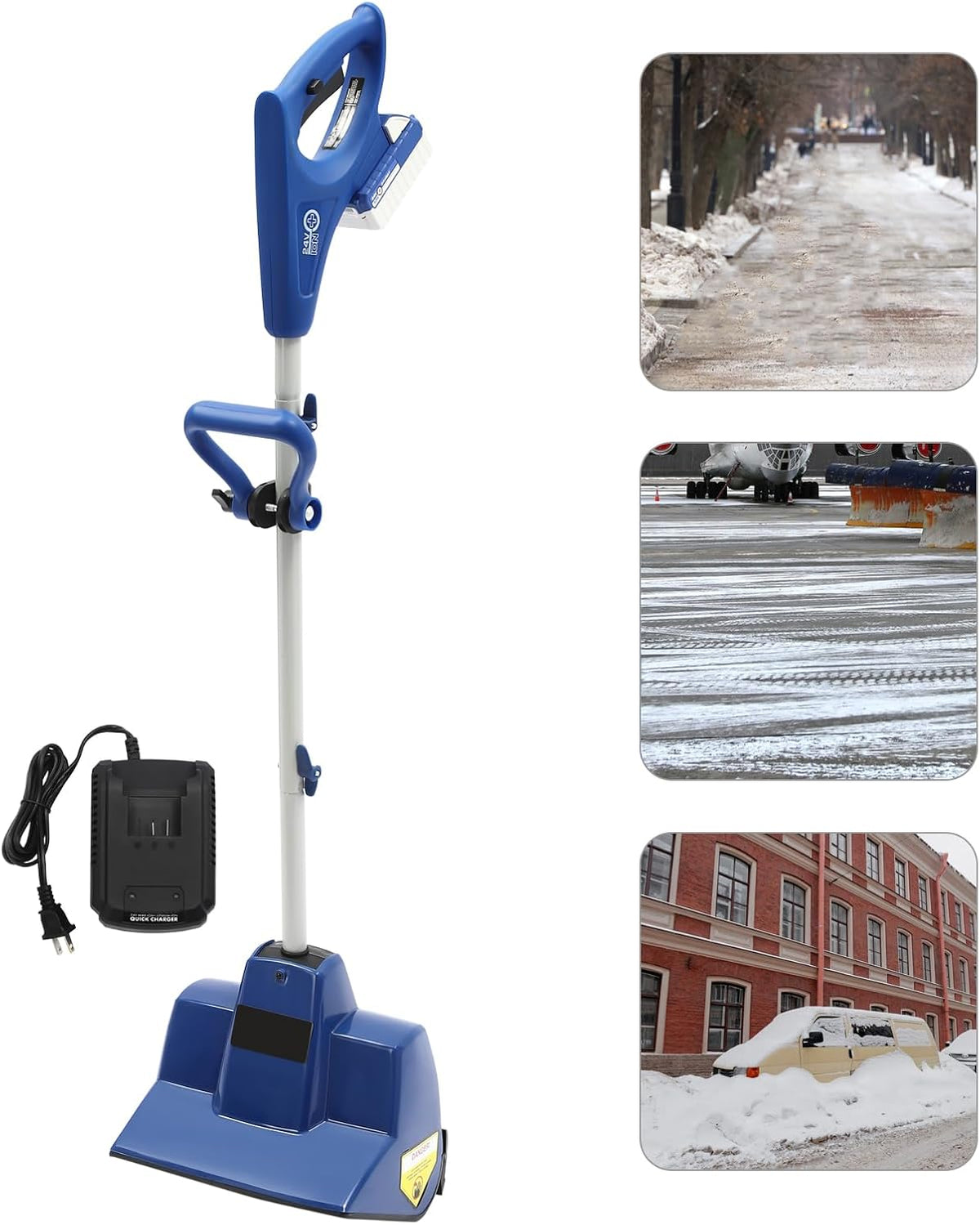 Cordless Snow Shovel Sweeping Blower Snow Blowers with 4.0Ah Lithium Battery,Quick Charger,Adjustable Front Handle Powered Snow Thrower for Driveway Steps Patio Sidewalk (11"-Blue 24V)