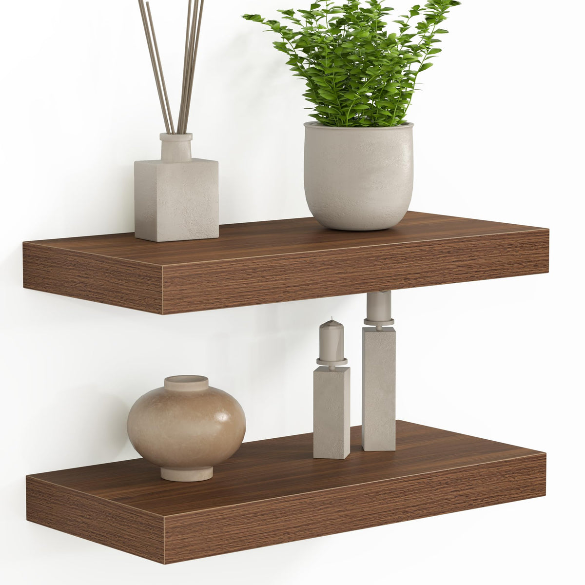 Fun Memories Floating Shelves - 2 Pack 12 Inch Rustic Wooden Wall Shelves - Extra Deeper & Thicker Wall Mounted Storage Shelf for Living Room, Kitchen, Farmhouse - 36" W x 12" D x 1.8" H - Brown