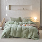 EAVD Vintage Buffalo Plaid Duvet Cover Queen Red&Black&Green Muslin Cotton