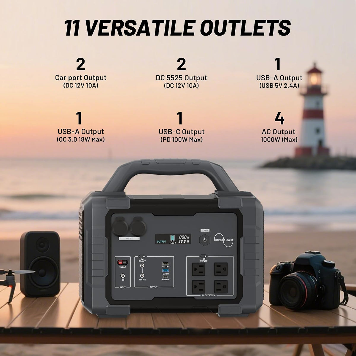 1000W Portable Power Station 1024Wh LiFePO4 for Outdoor & Home