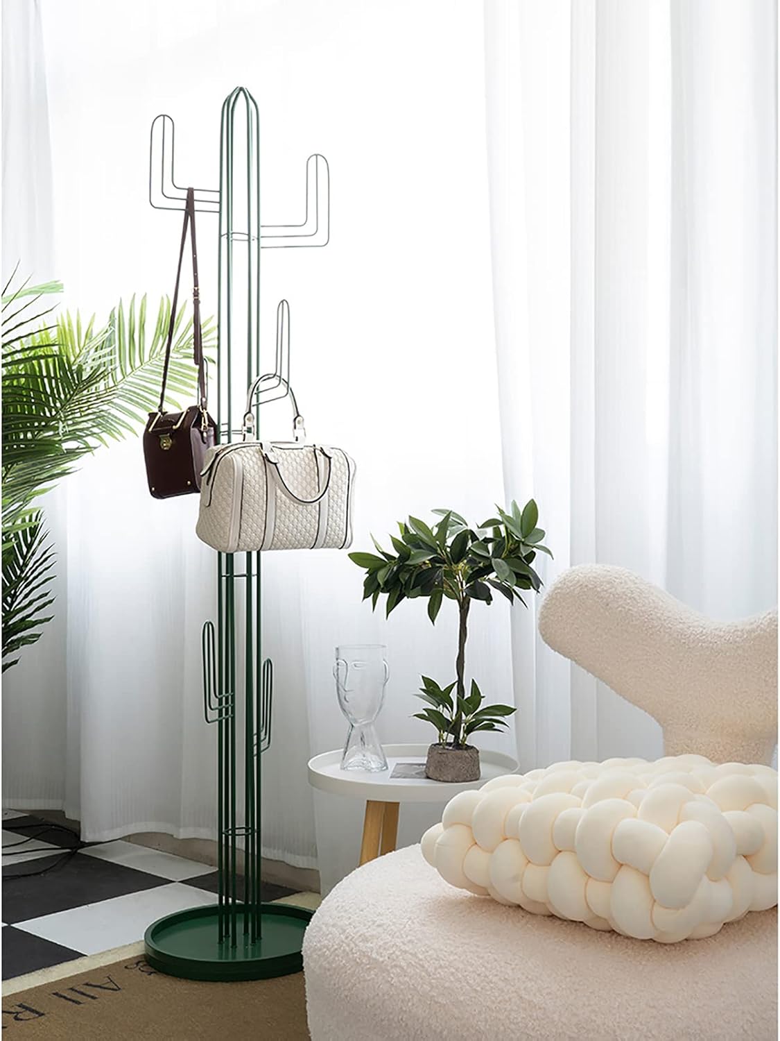 QQXX Premium Coat Rack Freestanding,Creative Cactus Coat Rack Stand with Hooks for Hallway Bedroom Office,Modern Metal Floor Standing Coat Rack for Clothes Hat Bags(15.7 x 70.9 in, Green)
