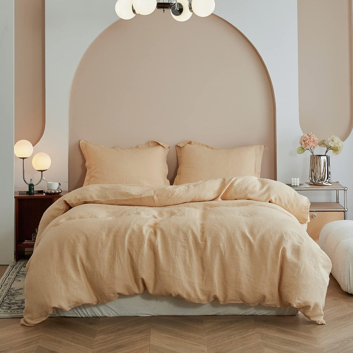Simple&Opulence 100% Linen Duvet Cover Set, 3 PCS Natural French Flax Linen Duvet Cover King Size, Breathable Soft Comfy Linen Bedding Comforter Cover with 2 Pillowcases(Linen, 104"x92")