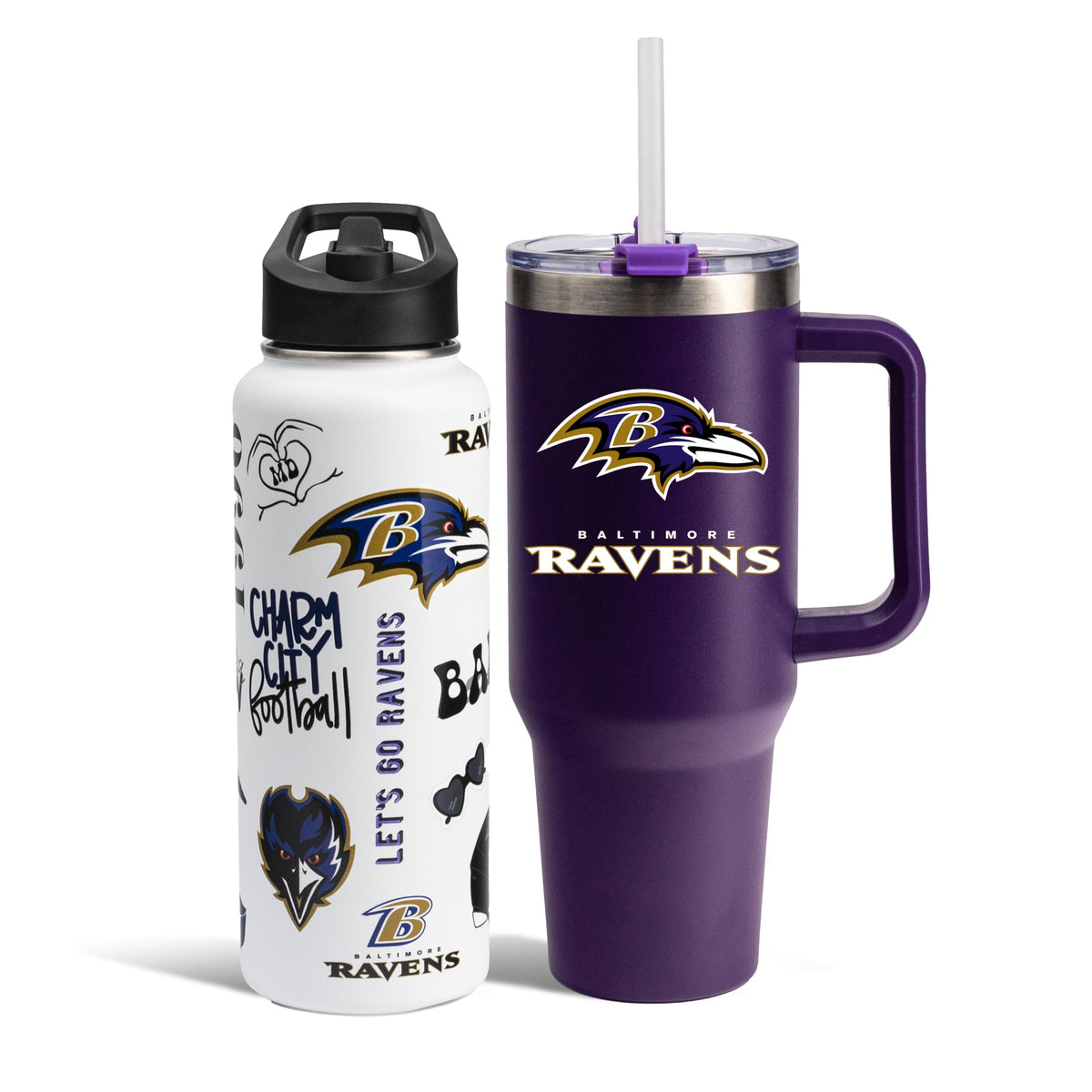 The Memory Company Officially Licensed NFL 2-Pack Stainless Steel Tumbler Set, 34oz Team Spirit Water Bottle & 40oz Game Day Tumbler with Lid and Straw, BPA-Free Materials, Convenient Straw Design