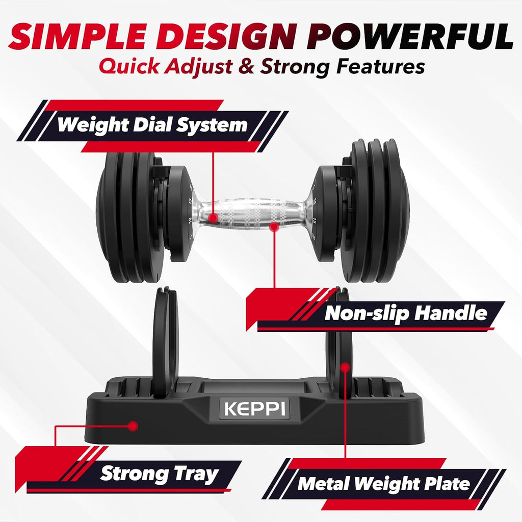 Keppi Adjustable Dumbbells Set of 2, Quick Adjust Weights for Home