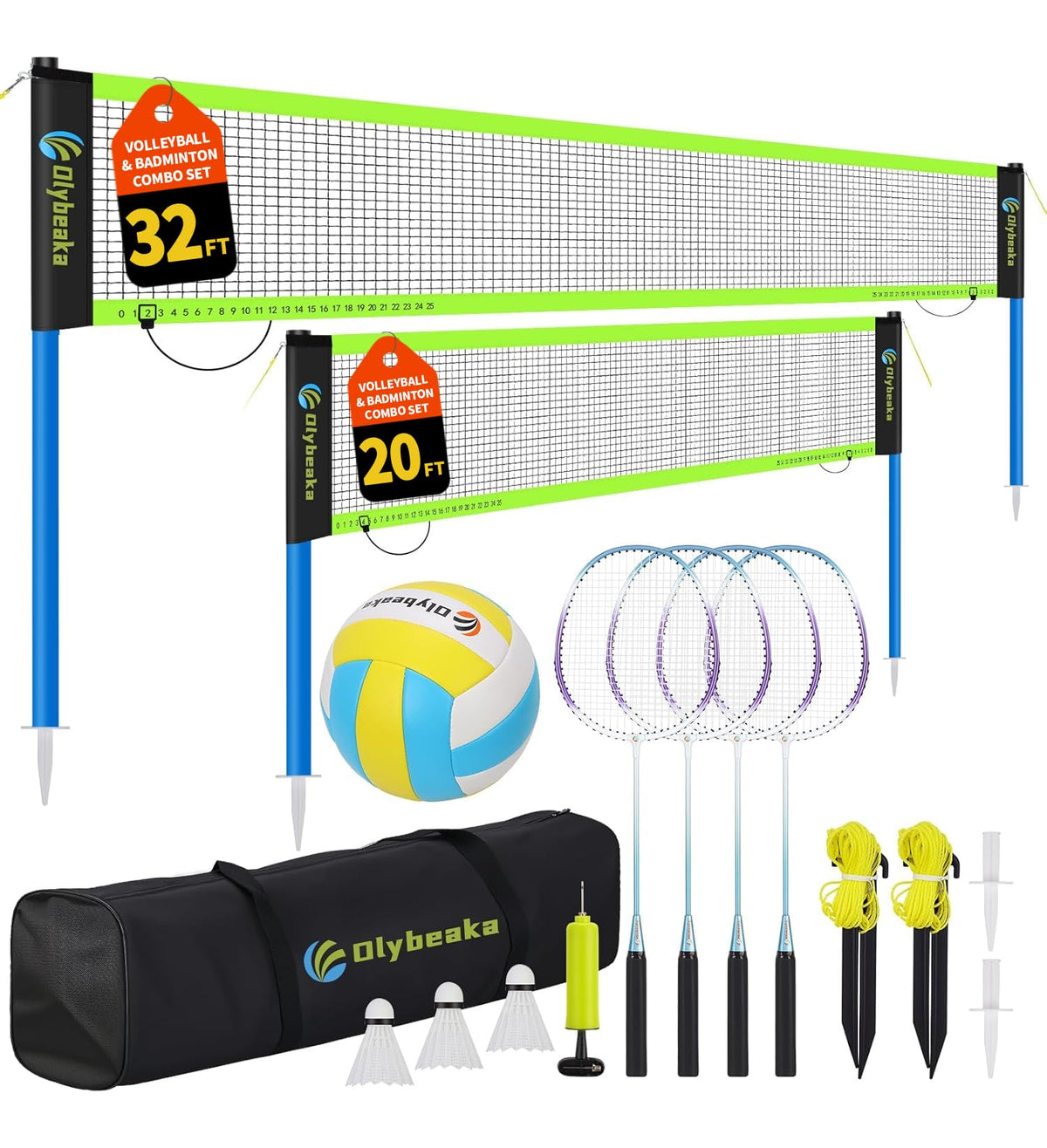 Portable Outdoor Volleyball Badminton Combo Net Set with 2 Nets