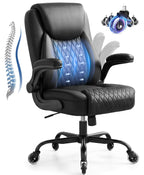GTPOFFICE Executive Office Chair with Comfortable Lumbar Support, Ergonomic Gaming Chair with Flip-up Armrests & Zoned Pressure-Relief Cushion, Comfy PU Leather Desk Chair, Black