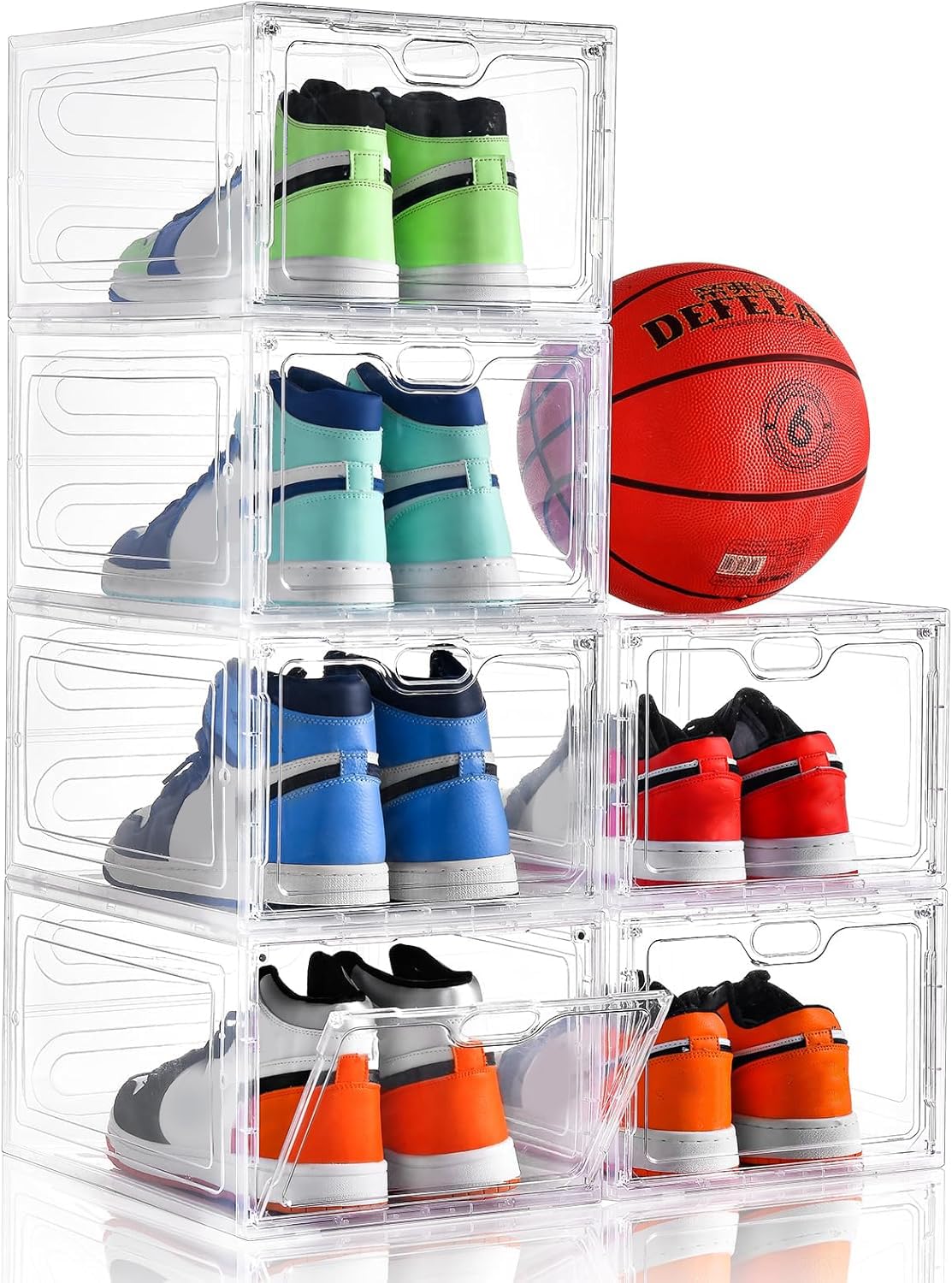 INSTY 12 Pack Large Shoe Storage Box, Clear Shoe Storage Organizer with Magnetic Door, Stackable,Shoe Containers For Display Sneakers, Easy Assembly, Fit up to US Size 12, Black