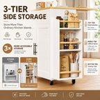 IRONCK Kitchen Island with Power Outlet, 3-Tier Side Storage Rack, White
