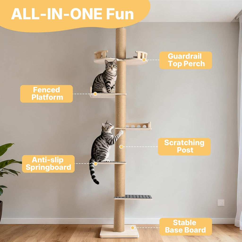 Veehoo Floor to Ceiling Cat Tree, 61-110" Adjustable Tall Tension Cat Tower